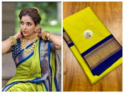 malegaon paithani Woven Banarasi Cotton Silk Saree(Blue)
