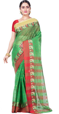 DipDiya Self Design Tant Pure Cotton Saree(Green)
