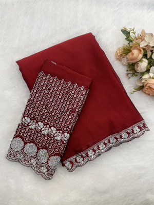saanvi Self Design, Solid/Plain Bollywood Georgette Saree(Maroon)