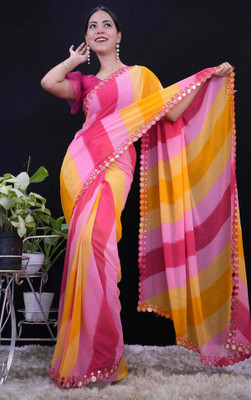 krina fashion Blocked Printed Bollywood Georgette Saree(Multicolor)