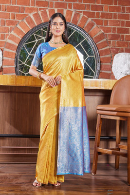 MANJULA SAREE Woven Banarasi Cotton Silk Saree(Yellow)