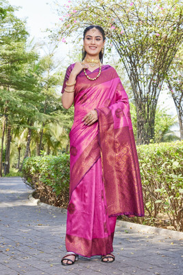 MANJULA SAREE Woven Banarasi Cotton Silk Saree(Pink)