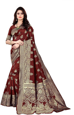 SHRIMAY Woven Kanjivaram Silk Blend Saree(Maroon)