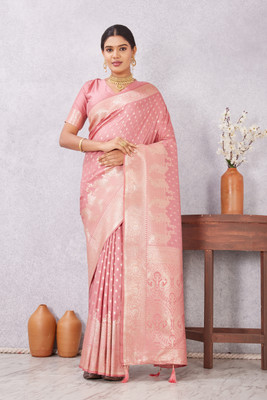 PRAUDO Woven Banarasi Pure Silk Saree(Pink)