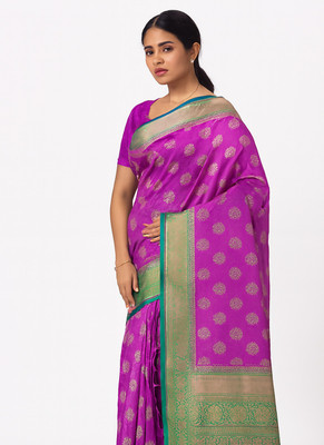 Thok Woven, Self Design Banarasi Art Silk Saree(Purple, Green)