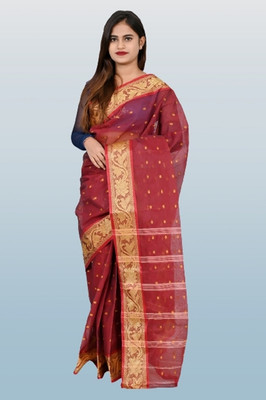 Bikash Dutta Fashion Self Design Tant Pure Cotton Saree(Red)