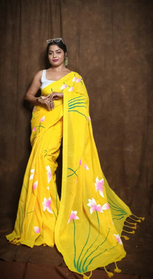 Aika Printed Daily Wear Linen Saree(Yellow)