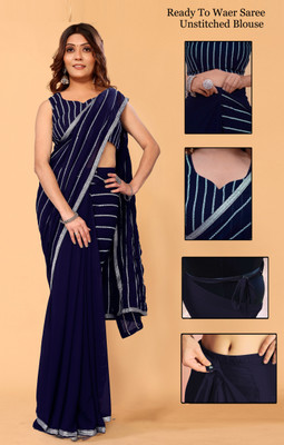 ZARUKHA Embroidered Bollywood Georgette Saree(Blue)