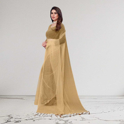 BHAGWATI ART Self Design Bollywood Net Saree(Beige)
