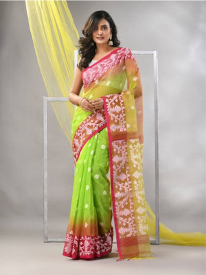 ADbutiq Self Design Handloom Handloom Cotton Blend Saree(White)