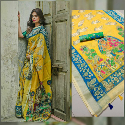 Arpita Fashion Printed, Self Design, Digital Print Bollywood Linen Saree(Multicolor)