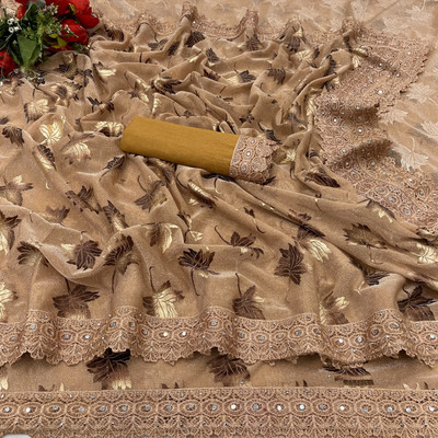 shivparvati Floral Print Bollywood Lycra Blend Saree(Cream)