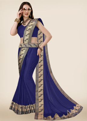 HNC Retail Solid/Plain Banarasi Chiffon Saree(Blue)