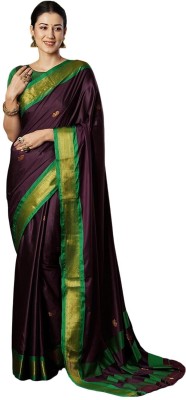 HMP Fashion Self Design, Embellished Paithani Pure Silk Saree(Green, Purple)