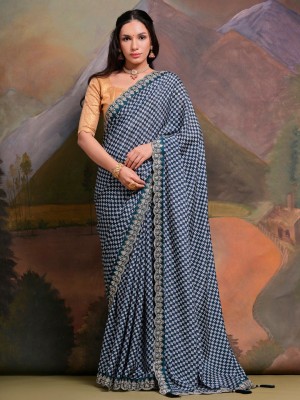 ANOUK Embellished Bollywood Chiffon Saree(Dark Blue)