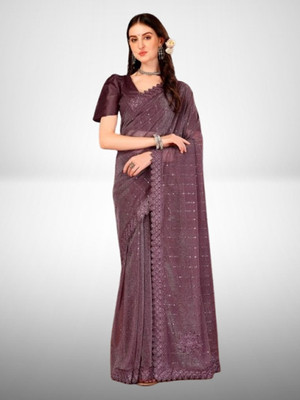 Vragi Embellished Bollywood Lycra Blend Saree(Magenta)