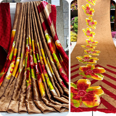 Fancy Fab Printed Daily Wear Crepe Saree(Brown)