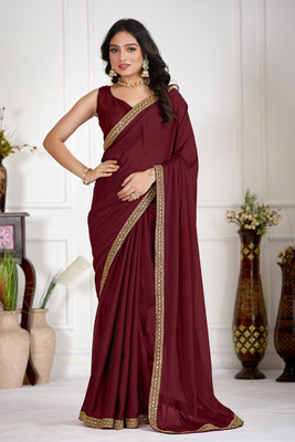 VRUNDA FASHION CLUB Solid/Plain Bollywood Lace Saree(Maroon)