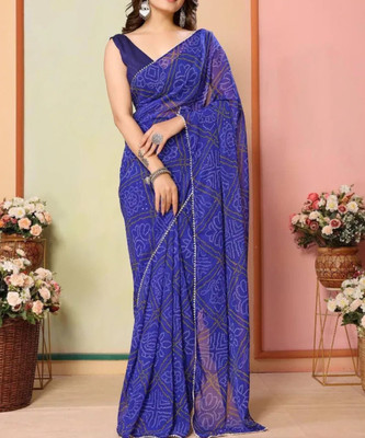 Aruniti Printed, Embellished Pre Draped Saree Georgette Saree(Blue)