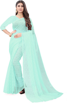 Suali Self Design Bollywood Net Saree(Light Blue)