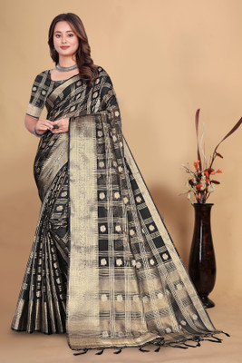 Aarunika LGF Solid/Plain Bollywood Organza Saree(Black)