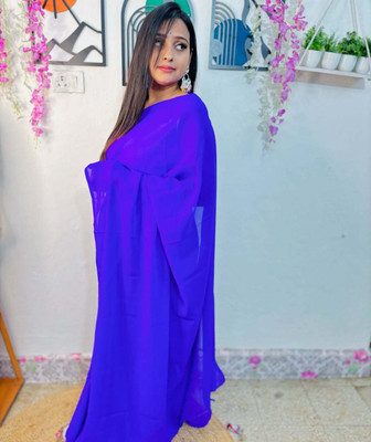 Moda Rapido Solid/Plain Bollywood Georgette Saree(Purple)