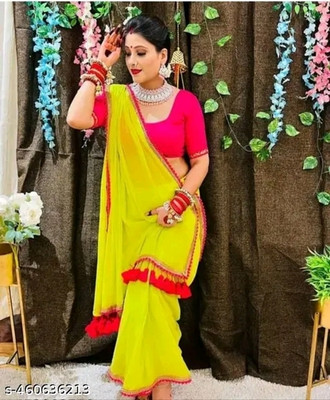 Shikha creation Solid/Plain Daily Wear Georgette Saree(Yellow)