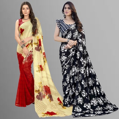 Anand Sarees Floral Print Daily Wear Georgette Saree(Pack of 2, Multicolor)