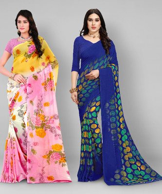 kashvi sarees Paisley, Geometric Print, Floral Print Daily Wear Georgette Saree(Pack of 2, Dark Blue, Pink)