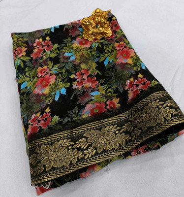 Aadimam Creation Printed Bollywood Art Silk Saree(Black)