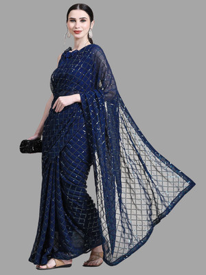 Clemira Embroidered Bollywood Georgette Saree(Blue)