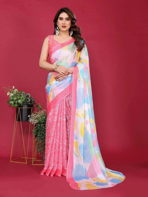 ROOP SUNDARI SAREES Printed Daily Wear Chiffon Saree(Pink)