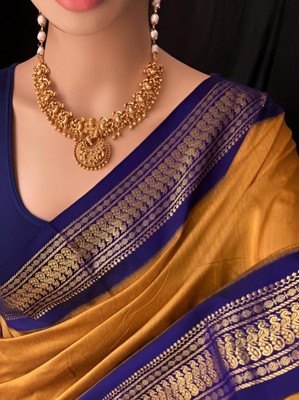 Fashion Club Collection Printed Bollywood Cotton Silk Saree(Gold)