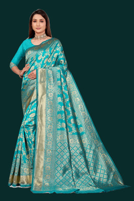 SWAMI STUDIO Woven Banarasi Jacquard Saree(Light Green)