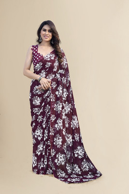 kashvi sarees Floral Print Daily Wear Georgette Saree(Brown)