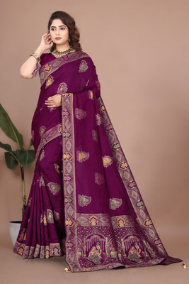 Bindi Woven, Self Design Banarasi Viscose Rayon Saree(Purple)
