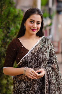 MAHADEV NX Geometric Print Bollywood Georgette Saree(Brown)