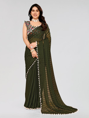 STYLEVEDA Self Design Bollywood Georgette Saree(Dark Green)