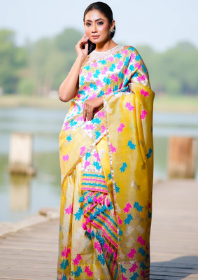 Cashing Fashion Woven Mekhela Chador Cotton Silk Saree(Yellow)