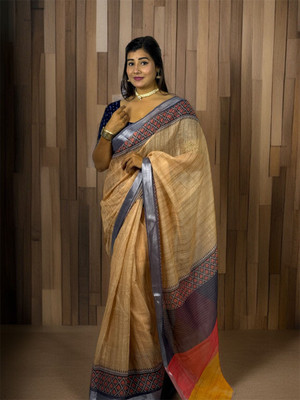 Rachna Printed Daily Wear Linen Saree(Grey)