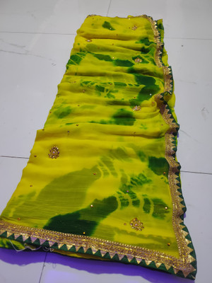 KHATRI AND SONS Checkered Banarasi Chiffon Saree(Yellow, Green)