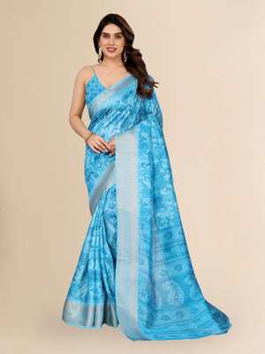 Moda Rapido Printed Bollywood Cotton Blend Saree(Blue)
