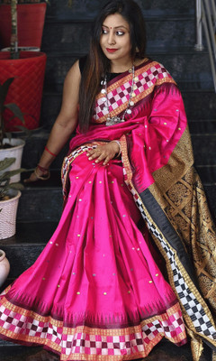 New arrivals pasapali Temple Border Sambalpuri Art Silk Saree(Pink)
