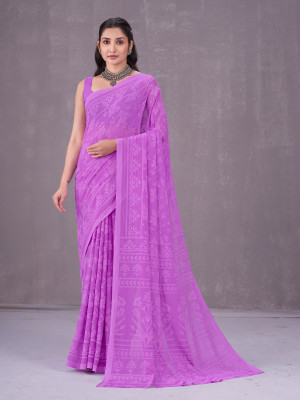 GARDEN VARELI Printed Bollywood Chiffon Saree(Purple)