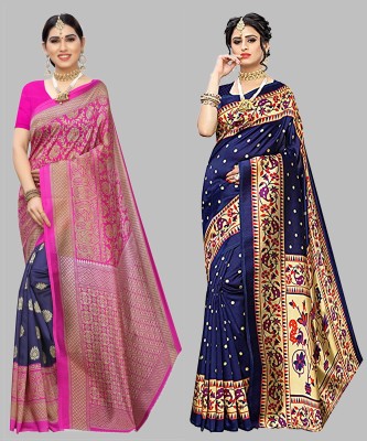 YASHIKA Printed, Digital Print, Self Design Kalamkari Art Silk Saree(Pack of 2, Blue)