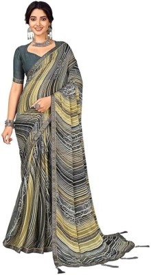 rohithotel Striped Bandhani Georgette Saree(Grey)