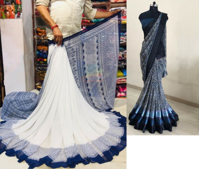 Sitanjali Polka Print Bollywood Georgette Saree(Pack of 2, Dark Blue)