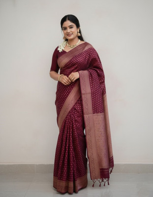 Bindi Woven Bandhani Jacquard Saree(Maroon)