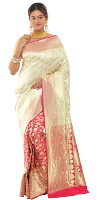 HouseOfCommon Woven Banarasi Jacquard Saree(Light Green, Pink)