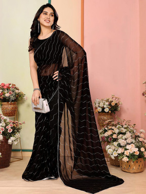 ANOUK Embellished Saree with Attached Blouse Georgette Saree(Black)